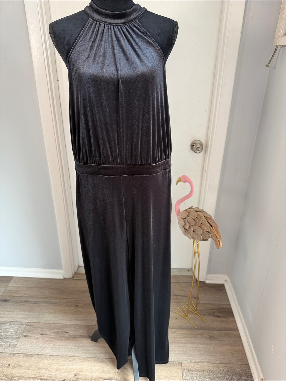 a new day Black Velvet Sleeveless High-Neck wide leg Romper